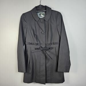 J. Crew Trench Coat Long Fully Lined Long Sleeve Ruffle Belt Collared Cotton